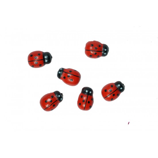 Yapışkanlı Ahşap Uğur Böceği Kırmızı 12 mm 