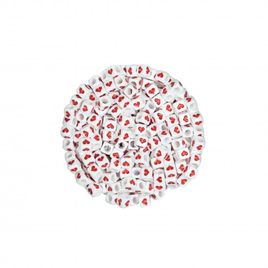 Kalp Figürlü Kırmızı Plastik Zar Boncuk 6 mm 50 gr