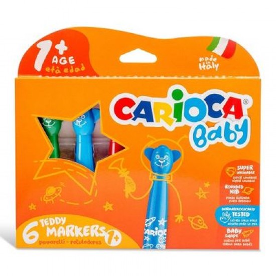 Carioca Teddy Jumbo Bebek Süper Yıkanabilir Keçeli Boya Kalemi 6 Renk