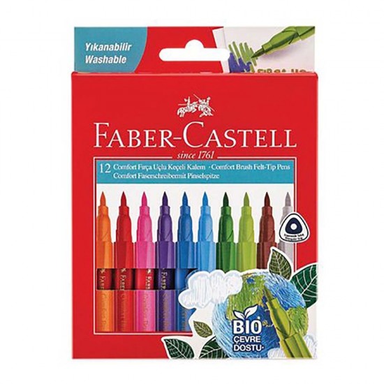 Faber Castell Comfort Keçeli Kalem Bio Plastik Gövdeli Fırça Uçlu 12 Renk 