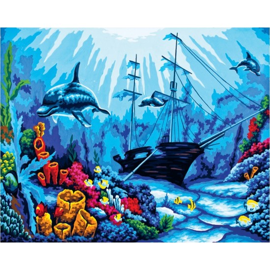Goblen Seti | 40X50 | Batık Gemi Ve Yunus Balıkları