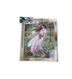 Goblen Seti | 40X50 | Beyaz Elbiseli Çiçek Toplayan Kız 