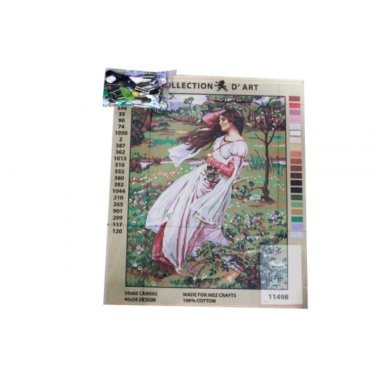 Goblen Seti | 40X50 | Beyaz Elbiseli Çiçek Toplayan Kız 