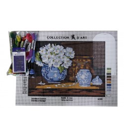 Goblen Seti | 22X30 | Mavi Vazoda Beyaz Çiçekler