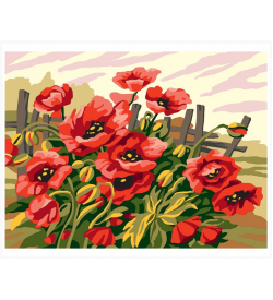 Goblen Seti | 30x40 | Uzun Kırmızı Çiçekler 