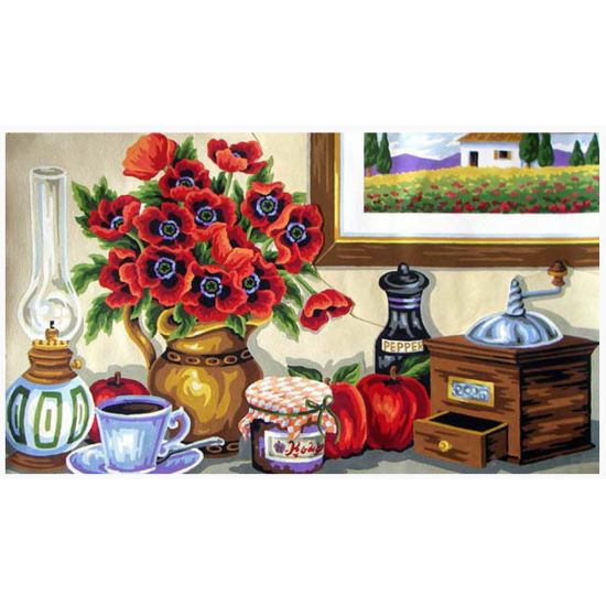 Goblen Seti | 40X50 | Kırmızı Çiçek ve Eşyalar
