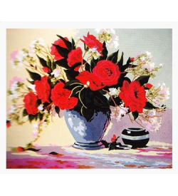 Goblen Seti | 40X50 | Kırmızı-Beyaz Çiçekler 