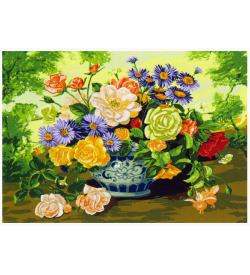 Goblen Seti | 70X50 | Vazodaki Renkli Çiçekler 