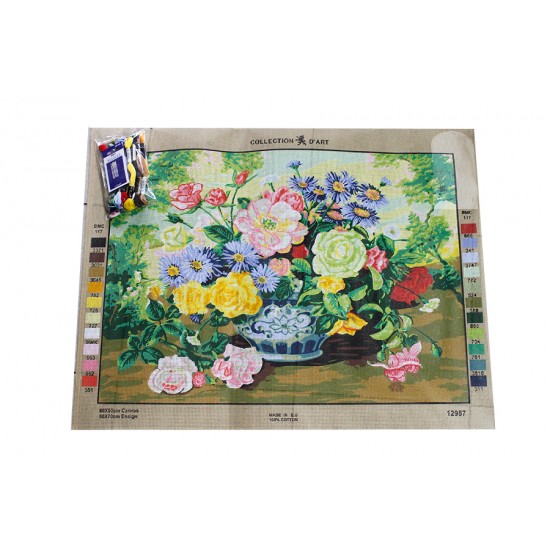 Goblen Seti | 70X50 | Vazodaki Renkli Çiçekler 