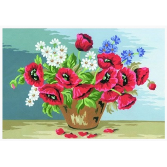 Goblen Seti | 22X30 | Papatyalar ve Kırmızı Çiçekler